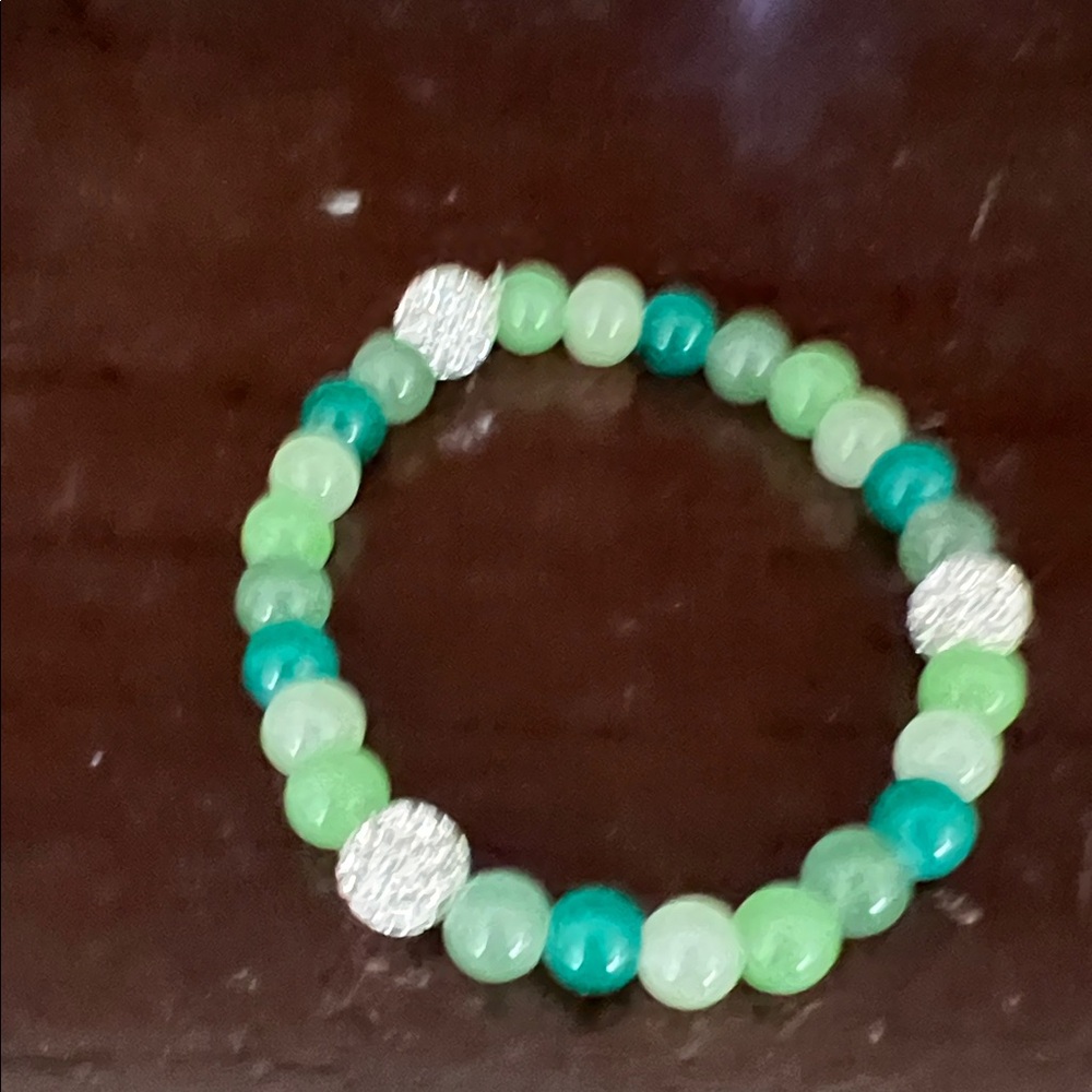 Green Beaded Bracelet with Silver Accents